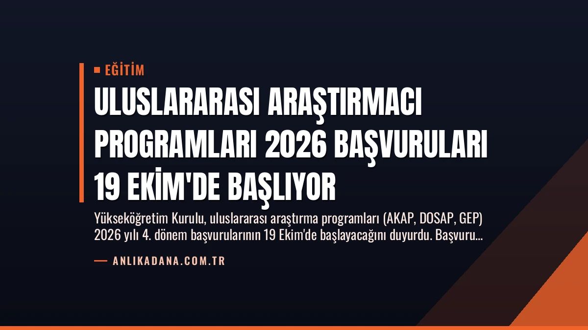 Uluslararası Araştırmacı Programları 2026 Başvuruları 19 Ekim’de Başlıyor
